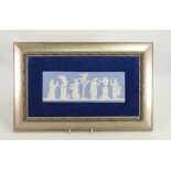 Wedgwood rectangular light blue & white plaque with classical scenes: Framed,