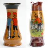 Royal Doulton Lambeth Jug & vase: Both decorated with "The Twins", tallest height 20.5cm.