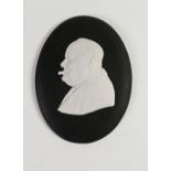 Wedgwood rare solid black Jasper portrait medallion of Winston S Churchill: Sample with paper label