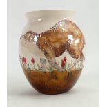 Lise B Moorcroft hand thrown vase: In cream with otter and toadstools. 19cm high. 1992.