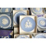 A collection of Wedgwood Jasperware boxed items including: Lidded boxes, pin trays, dishes etc.