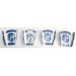 Caughley four asparagus dishes: A set of four blue & white transfer printed porcelain holders in