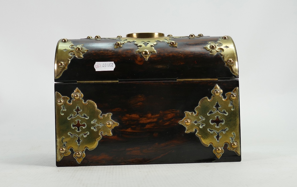 19th century Rosewood Tea caddy with brass mounts and 3 Wedgwood roundels: Lacking interior. - Image 3 of 5