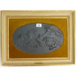 Wedgwood black Basalt Jasperware The Frightened Horse Plaque: Limited edition wooden gilt framed,