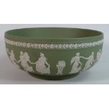 Wedgwood Sage green Jasperware Dancing Hours Prestige bowl: Diameter 26cm.