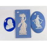 Wedgwood blue 19th century portrait plaques of Gentleman (cracked),