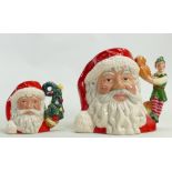 Royal Doulton character jugs of Santa Claus: Small Santa with Elf 7243 and miniature Santa Claus