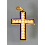 High carat gold Enamel & half Pearl set cross: Gross weight 3.