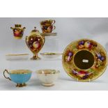 A collection of Aynsley Orchard Gold items: By D Jones including vase & cover, dishes, plate etc.