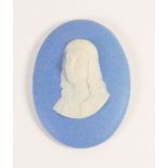 Wedgwood solid pale blue Jasper portrait medallion of Raphael: c1820, h6.7cm.