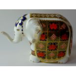 Royal Crown Derby paperweight GUMPS ELEPHANT: Silver stopper, NO certificate, original box.