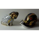Two x Royal Crown Derby paperweights DERBY RAM and SNAIL: Gold stoppers, certificates,