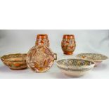 A collection of Charlotte Rhead pottery: Including Crown Ducal & Bursleyware vases, bowls etc.