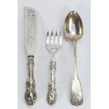 Silver basting spoon and fish servers: Basting or stuffing spoon 175.