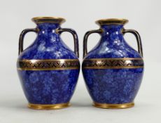 Pair of 19th century Wedgwood Queens Blue & White Glazed Portland Vases: Height 18cm.