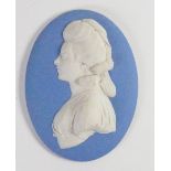 Wedgwood solid pale blue Jasper portrait medallion of the Duchess of Devonshire: Georgiana