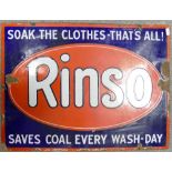 Early 20th century enamel advertising sign Rinso Wash day: 61 x 46cm.