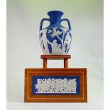 Wedgwood Saxon blue Jasperware large Portland vase: With matching stand, limited edition,