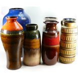 A collection of West German vintage decorative large vases: Including various coloured large vases,
