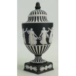 Wedgwood black dipped Jasperware Urn: c1979,