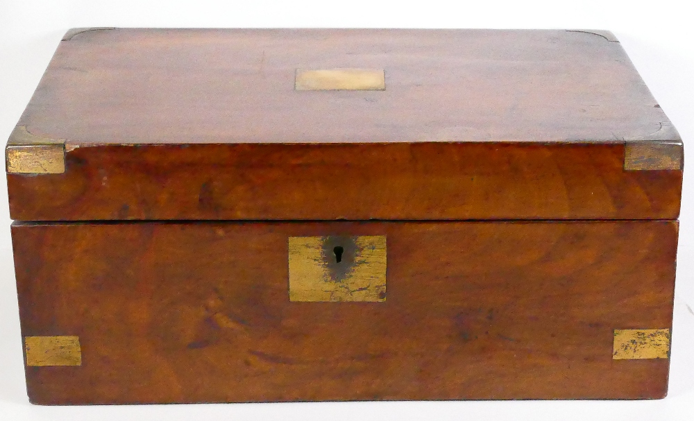 19th century Walnut writing box: Complete with both original inkwells, 34.5cm wide. - Image 2 of 3