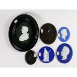A collection of Wedgwood small portrait plaques to include: Leeds Pottery black Basalt of Bryden,