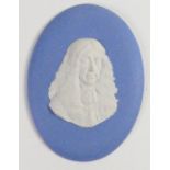 Wedgwood solid pale blue Jasper portrait medallion of King Charles II: By modeller Tom Harper c1960,