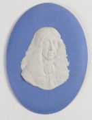 Wedgwood solid pale blue Jasper portrait medallion of King Charles II: By modeller Tom Harper c1960,