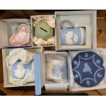 A good collection of Wedgwood Jasperware items to include: Various plates, mugs, boxes etc.