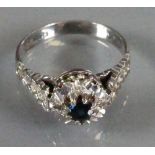 9ct white gold Sapphire and Diamond ring: Size K, 2.9g.