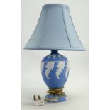 Wedgwood pale blue Jasperware lamp base: c1920 height of base 32cm