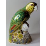 Royal Crown Derby paperweight AMAZON GREEN PARROT: Gold stopper, certificate, first quality,