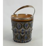 Doulton Lambeth Pail decorated with leaves: With hallmarked silver handle and rim Height 13cm