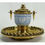 Wedgwood Cameo set brass Inkwell: Set in brass Ormolu mount, height 15.