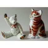 TWO x Royal Crown Derby paperweights GINGER KITTEN No.