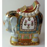 Large Royal Crown Derby paperweight MULBERRY HALL INDIAN ELEPHANT: Gold stopper, certificate,