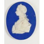 Wedgwood dark blue dipped Jasper portrait medallion of Charlotte Sophia: Queen Consort of George