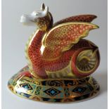 Royal Crown Derby paperweight WESSEX WYVERN DRAGON: Gold stopper, certificate, first quality,