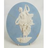 Early Wedgwood oval plaque female Goddess: 19th Century, height 26cm, broken and re-stuck.