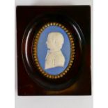 Wedgwood solid blue Jasper portrait medallion of John Flaxman Jnr: Flaxman impressed to front,