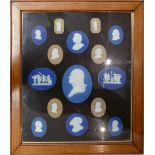 A collection of Wedgwood & similar framed portrait early 19th Century Cameos: Some damages noted,