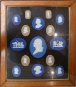 A collection of Wedgwood & similar framed portrait early 19th Century Cameos: Some damages noted,