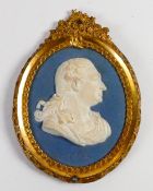 Wedgwood & Bentley rare solid slate blue Jasper portrait medallion of David Garrick: Renowned