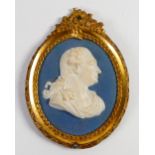 Wedgwood & Bentley rare solid slate blue Jasper portrait medallion of David Garrick: Renowned