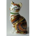 Royal Crown Derby paperweight MARMADUKE the CAT 649/2500: Gold stopper, certificate, first quality,