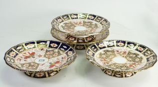 Four Royal Crown Derby Imari pattern comports: 24cm diameter, 5.5cm high.
