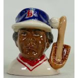 Royal Doulton prototype miniature character jug The Baseball Player: Boston Red Sox colourway,
