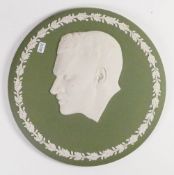 Wedgwood Sage green portrait plaque: Diameter of largest 20.5cm.