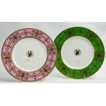 Two Wedgwood Astbury pattern cabinet plates: One pink and other green.