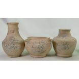 CHU CHIN CHOW a collection of early 20th century pottery vases: Three of several made on stage by a